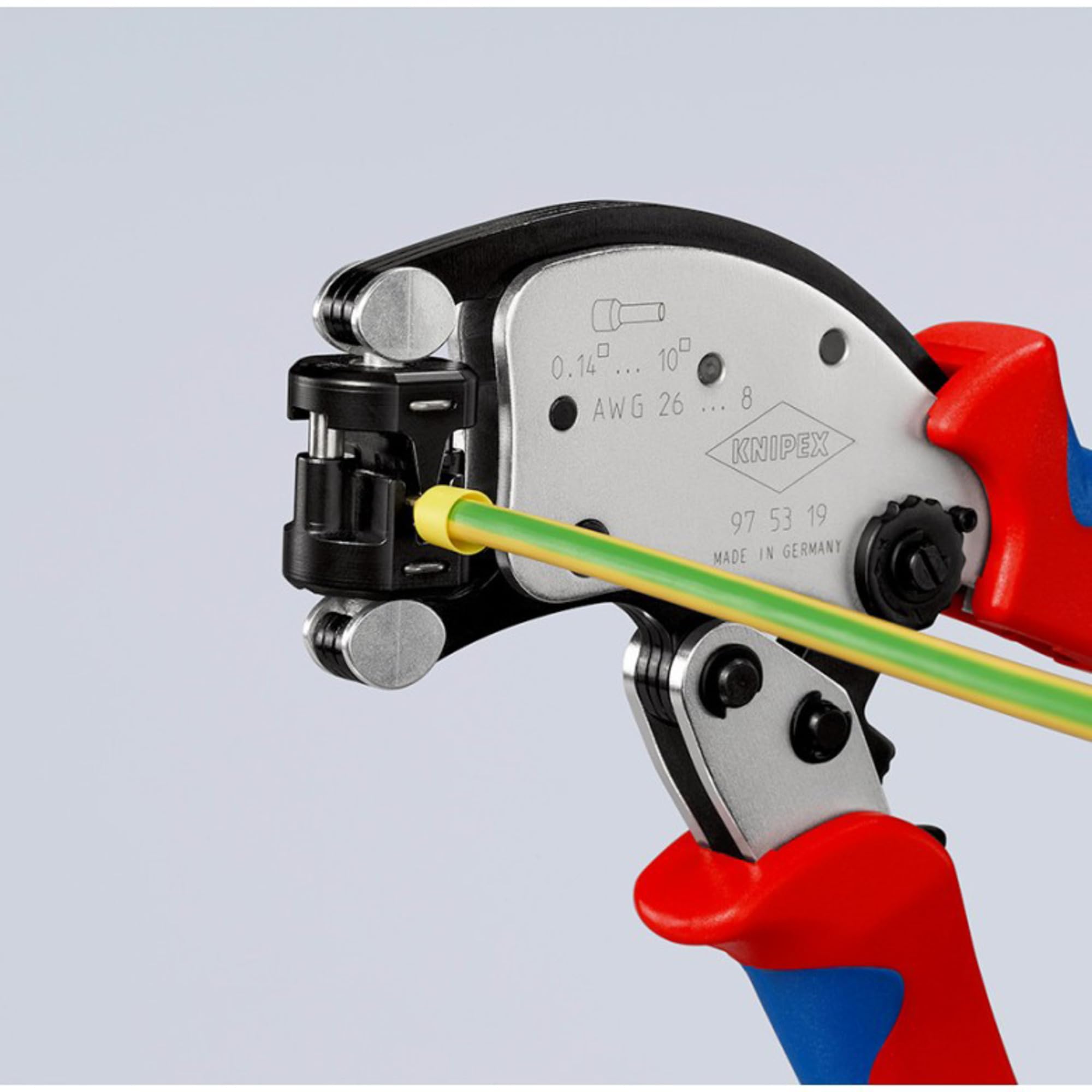 KNIPEX Twistor T Samonastawne szczypce do zagniatania tulejek kablowych z głowicą obrotową chromowany z osłonkami wielokomponentowymi 200 mm, 97 53 19