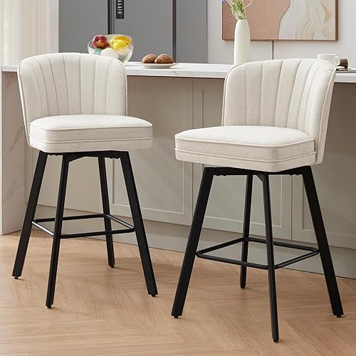 Miniatura 58 de Juego de 2 taburetes de bar giratorios de altura de mostrador, taburetes modernos de 26'' con respaldos y patas de metal, sillas de bar tapizadas,
