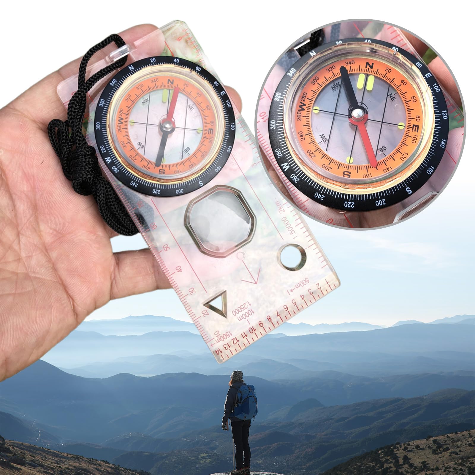 Bussola Da Trekking Multifunzione - Impermeabile, Con Cordino E Visione Notturna - Per Escursionismo, Orientamento E Sopravvivenza - 5