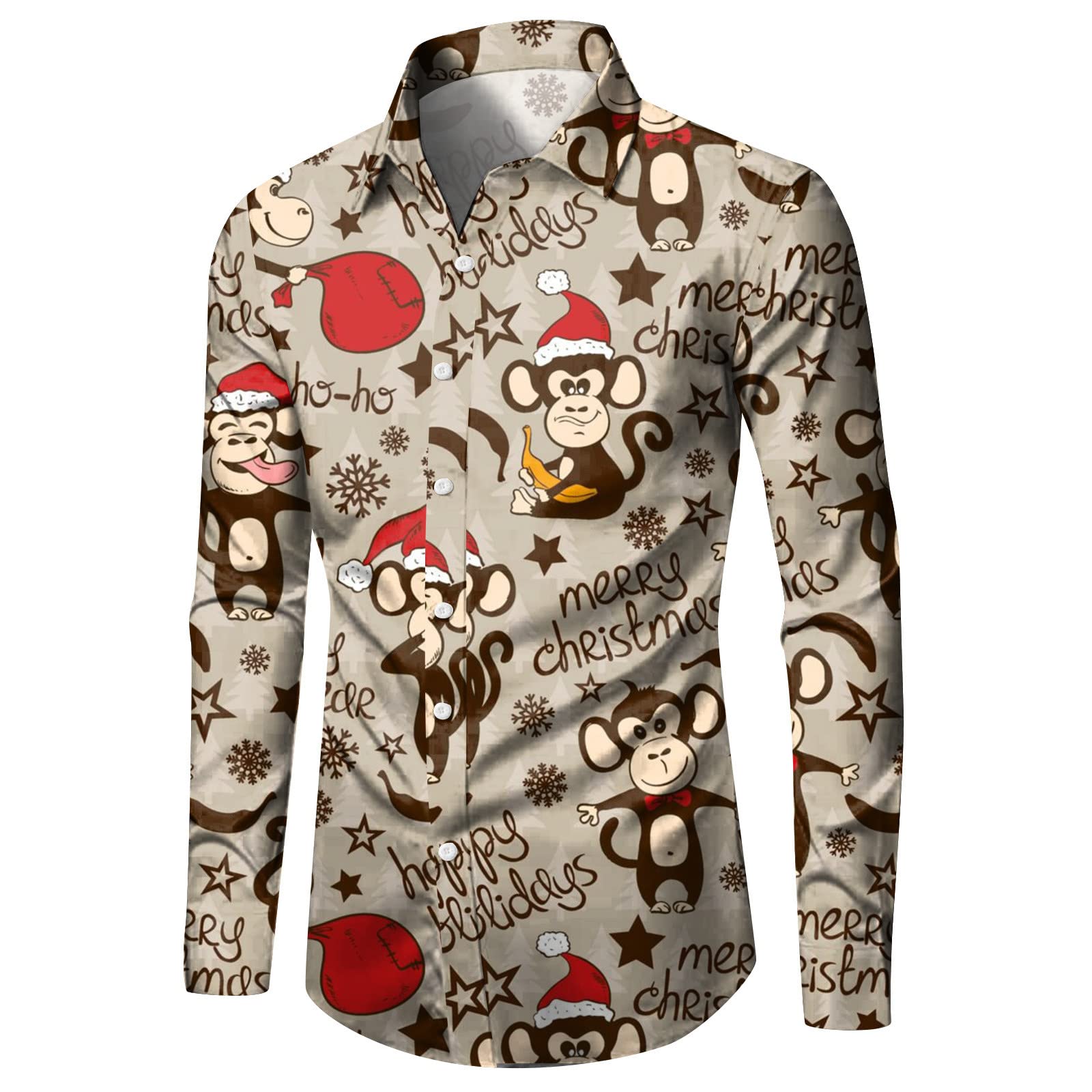 Weihnachten Hemd Herren Langarm, Weihnachtshemd Umlegekragen-Shirt Herren Button Down Slim Fit Drucken Freizeithemd Casual Festlich Hemden Trendiges Langarmshirt Basic Oberteil Top