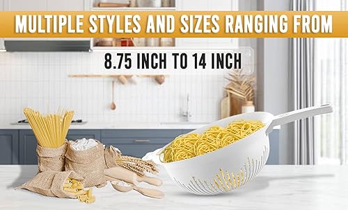 Miniatura 7 de YBM Home Colador de plástico de 9.75 pulgadas con mango largo, hecho de plástico seguro para alimentos, sin BPA, uso para pasta, fideos, espaguetis,