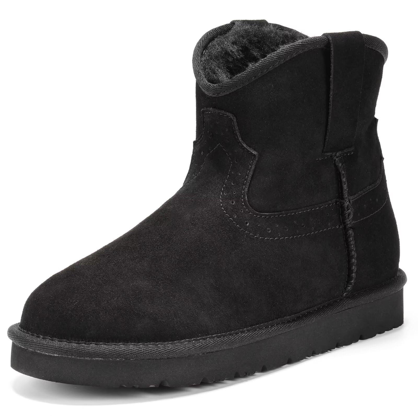 OOW 100 Genuine Leather Ankle Boots for Women Warm Slip on Winter Boots Snow Booties