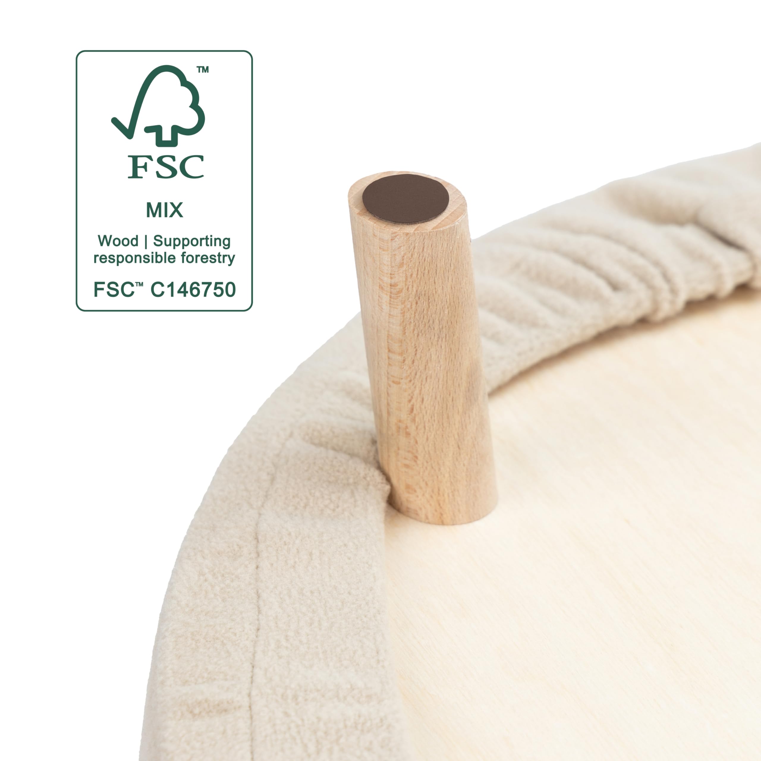 Ferplast Cama para Perros y Gatos en Madera certificada FSC® con cojín Suave, Estilo, Comodidad y Durabilidad, diám. 56 x h 29 cm.
