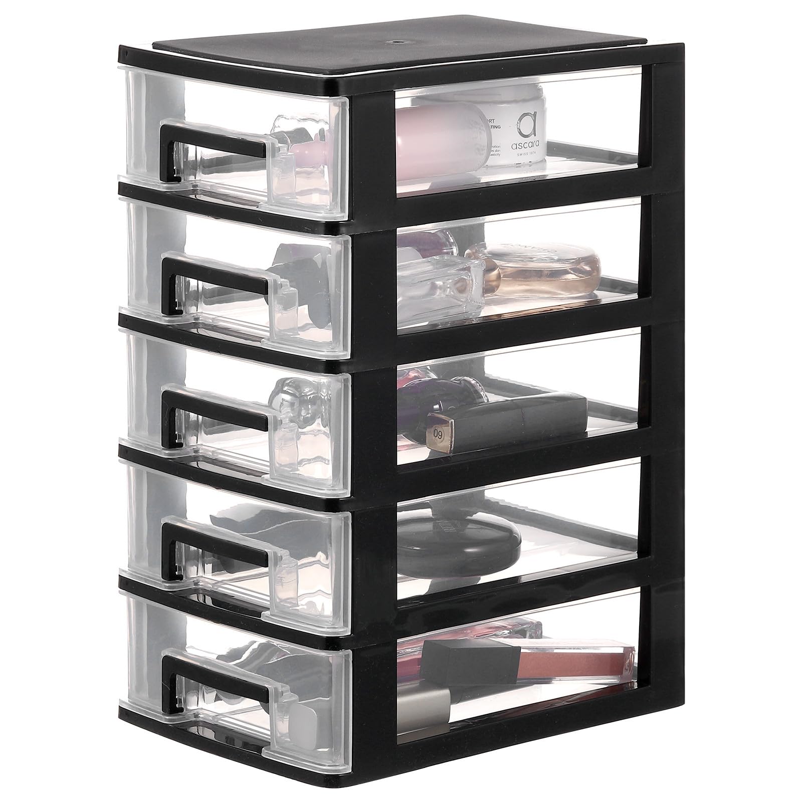 Artibetter Organizer 5 Cassetti in Plastica Trasparente per Scrivania, Cassettiera Portaoggetti Capiente e Pratica per Cosmetici e Materiali da Cucito in Vanità