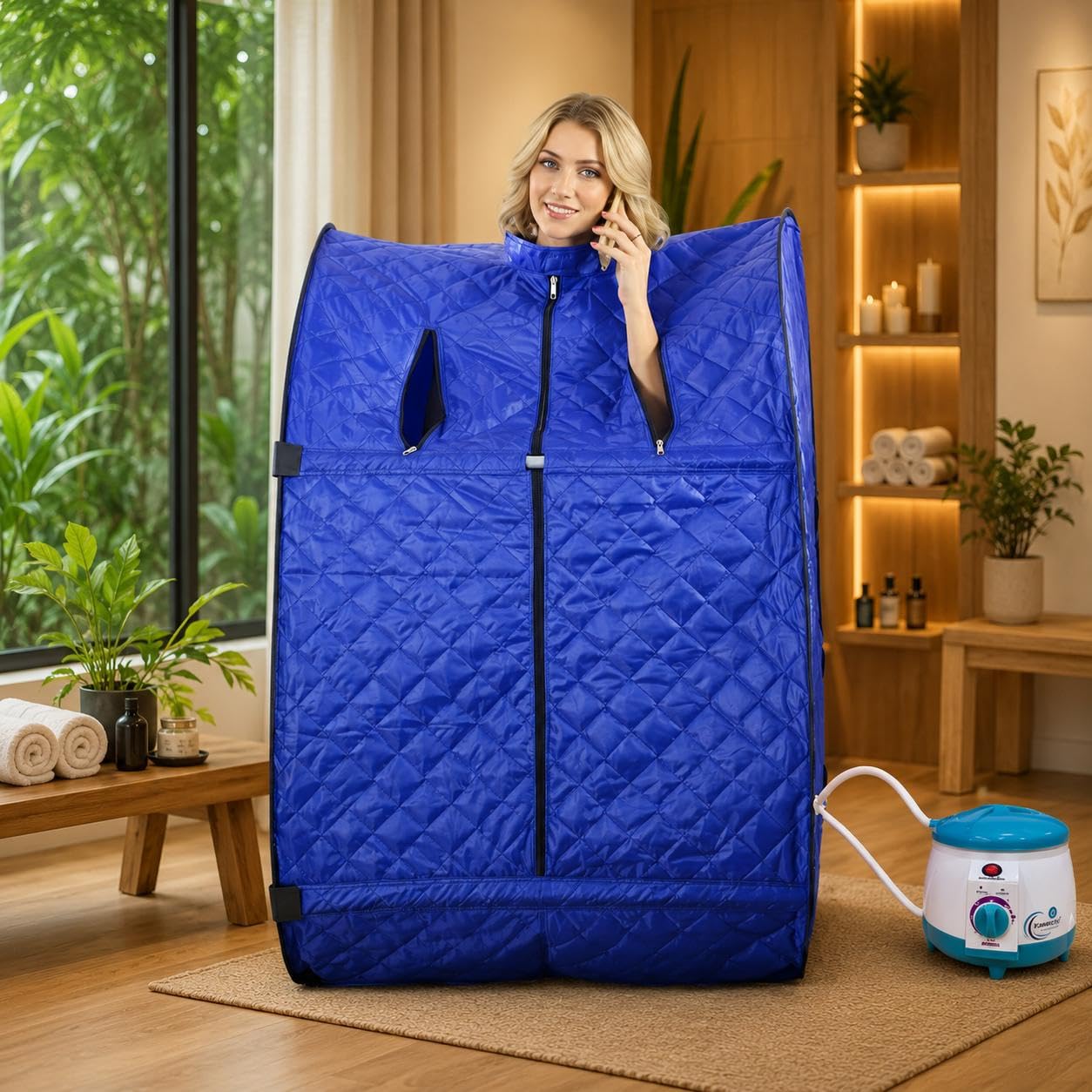 Kawachi Portable Steam Sauna Home Spa, SS Frame Sauna Tent with Plastic Stool, 1.5L & 750W Steam Generator with Protection, Steam Sauna -Silver-image-32