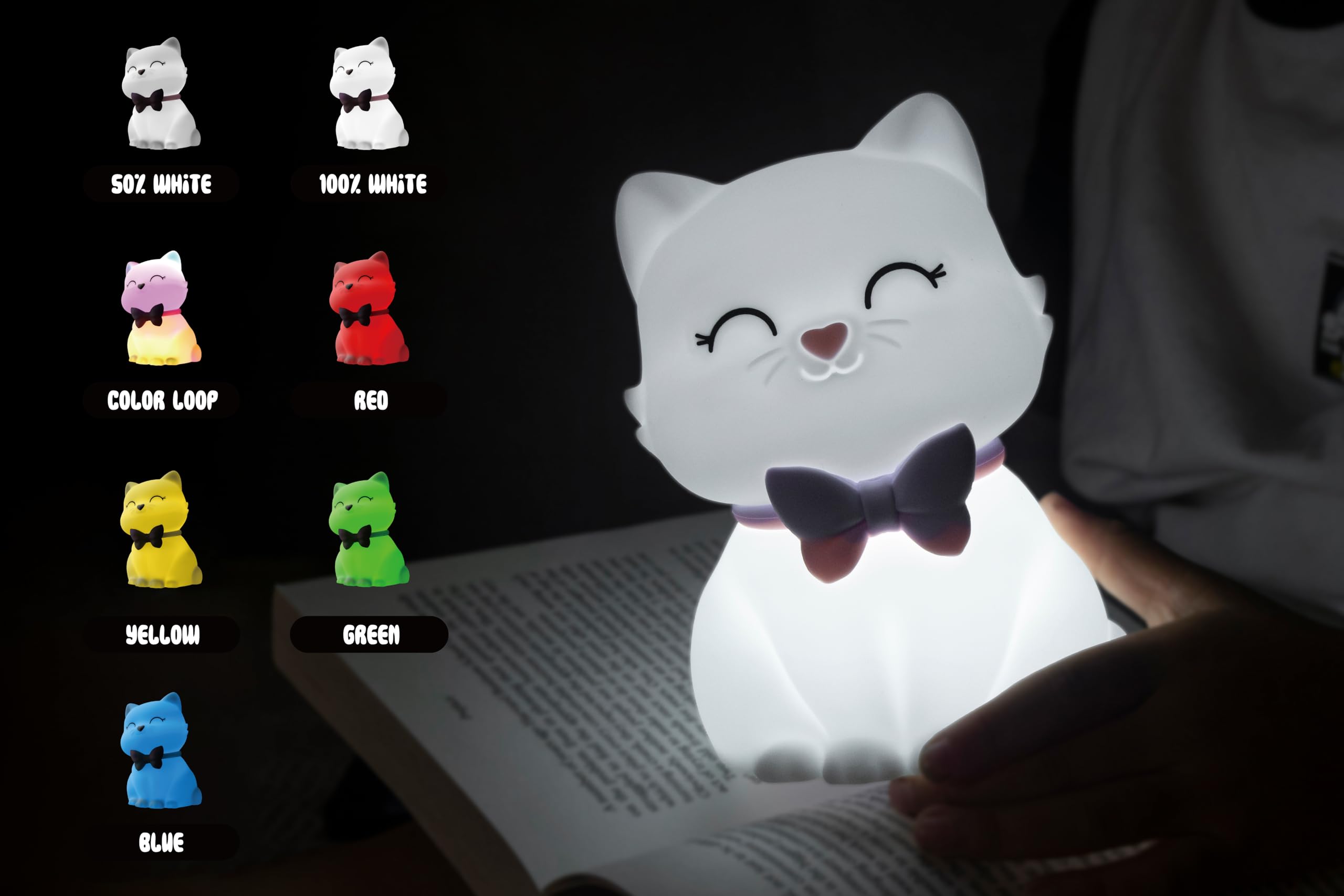 [D]hink DHINK - Lámpara de noche recargable LED de gato, lámpara de noche de silicona para habitación de bebé y niño, lámpara de noche infantil, regalo de nacimiento, color blanco
