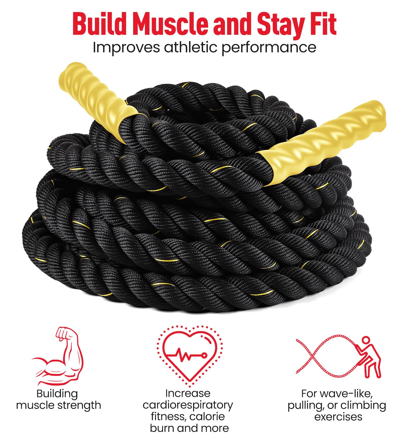Ultrasport Battle Rope, Seillänge 3,8 cm Durchmesser, hochwertiges Schlagseil für Kraftausdauer & Muskelaufbau, Schwungseil für effektives Ganzkörpertraining & Functional Training