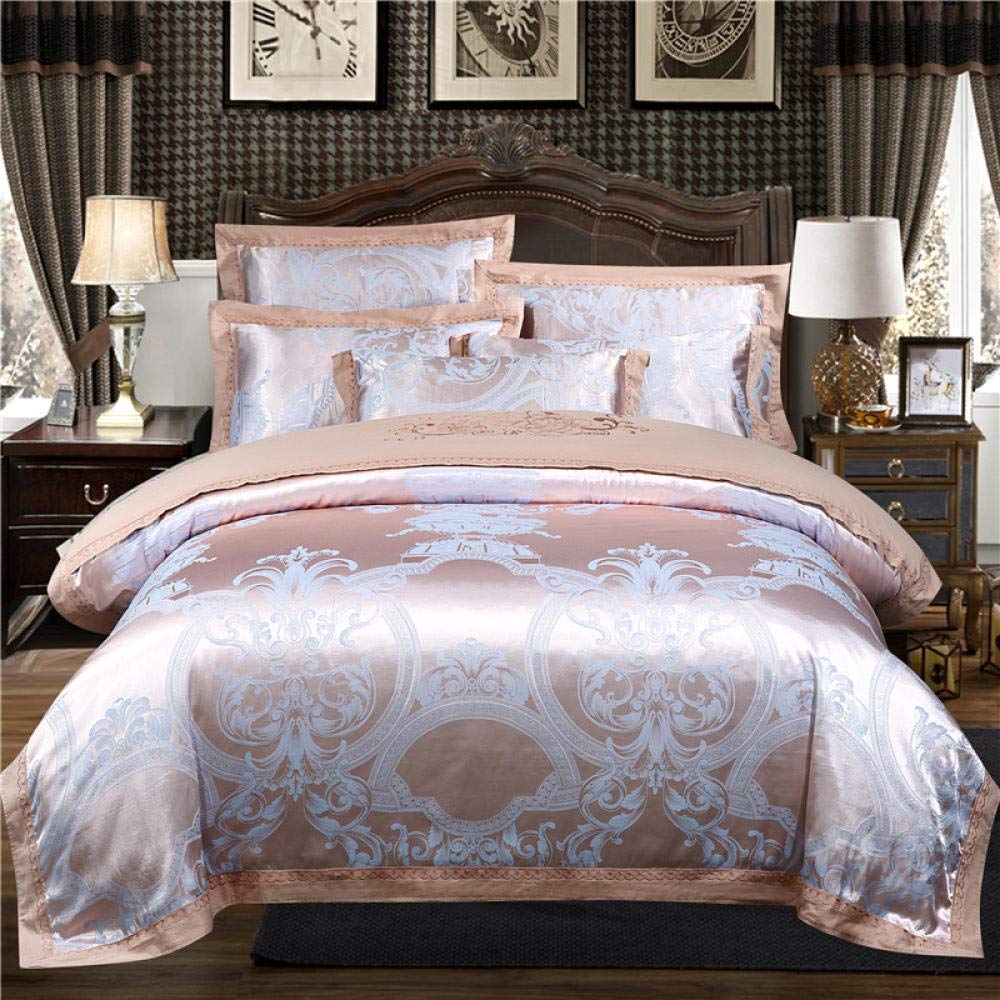 Bedding 4 Piece Bed Sheet Set Cotton Satin Four-Piece Suit European Jacquard Cotton Embroidered Flower Bed Linen Quilt Cover Bedding-Hope_1.5M (Jinlan 2.0M)