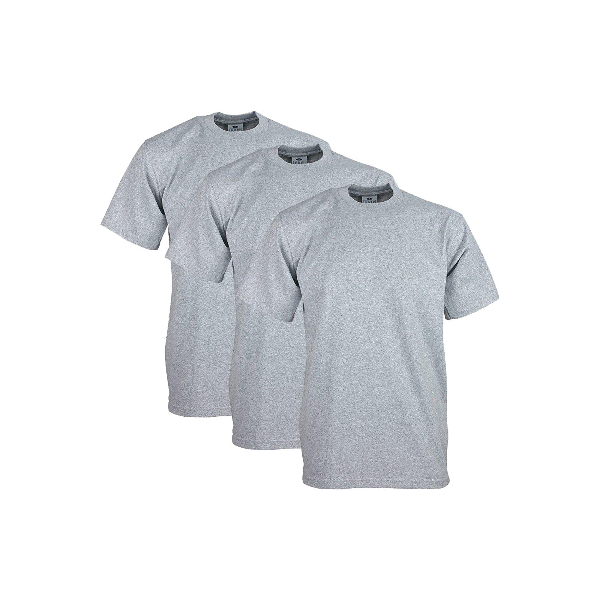 Pro Club Men's 3-Pack Heavyweight Cotton Short Sleeve Crew Neck T-Shirt, Heather Gray, 4XL/Tall