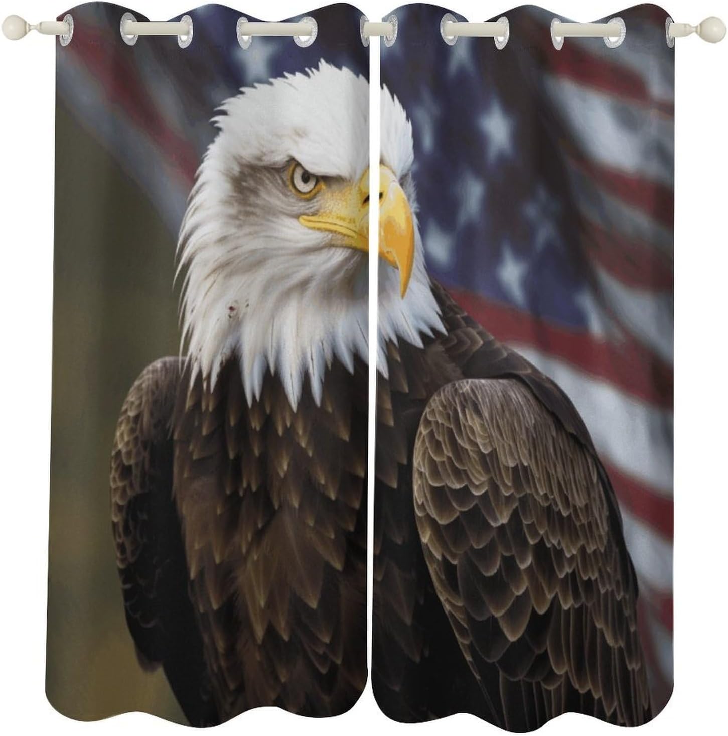 American Bald Eagle Printed Perforated Curtains, Insulated Curtains for Winter, Thermal Drapes are Suitable for Most Windows, Balconies