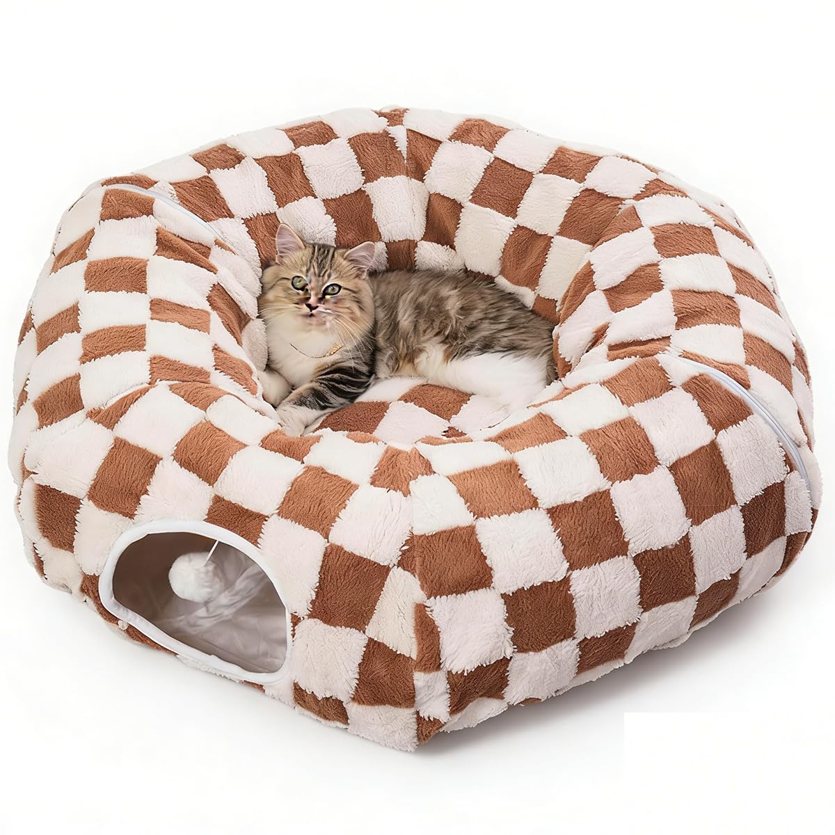 ERNAN Tubo Plegable Mascotas,Túnel para Gatos con 2 Formas,Cama para Túnel para Mascota, Conejos, Gatos y Perros, Interiores y Exteriores (Kaki)