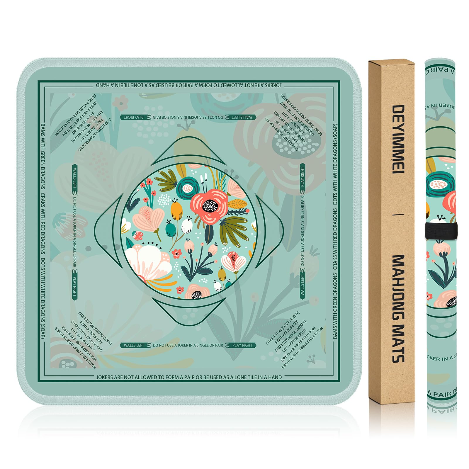 deyimmei neoprene mahjong mat for table 31.5"x31.5" - non-slip, noise reduction cover with storage pockets, american rules & crease-free rolled shipping (tropical bloom)