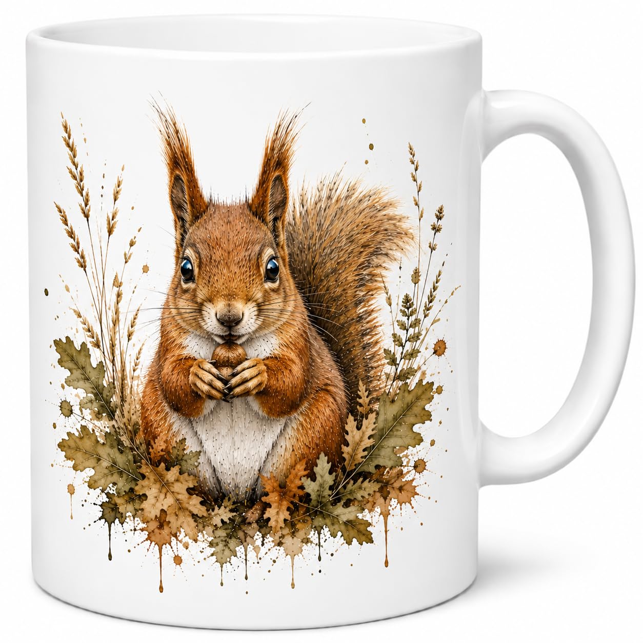 Brew Crew Gifts Red Squirrel Woodland Ceramic Mug – Autumn Wildlife Watercolour Tea & Coffee Cup with Rustic Forest Artwork