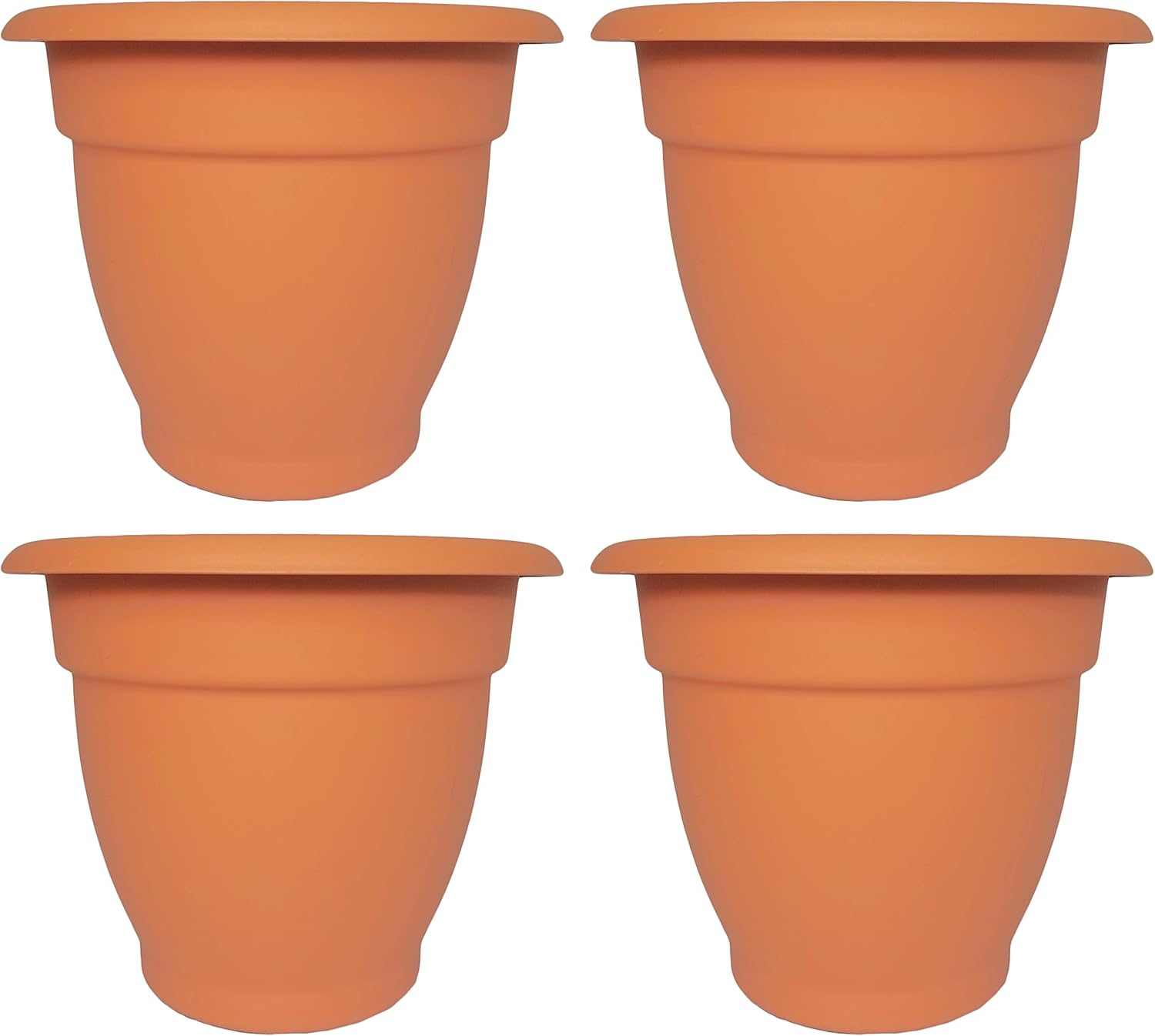Set of 4 Self Watering Round Terra Cotta Planters