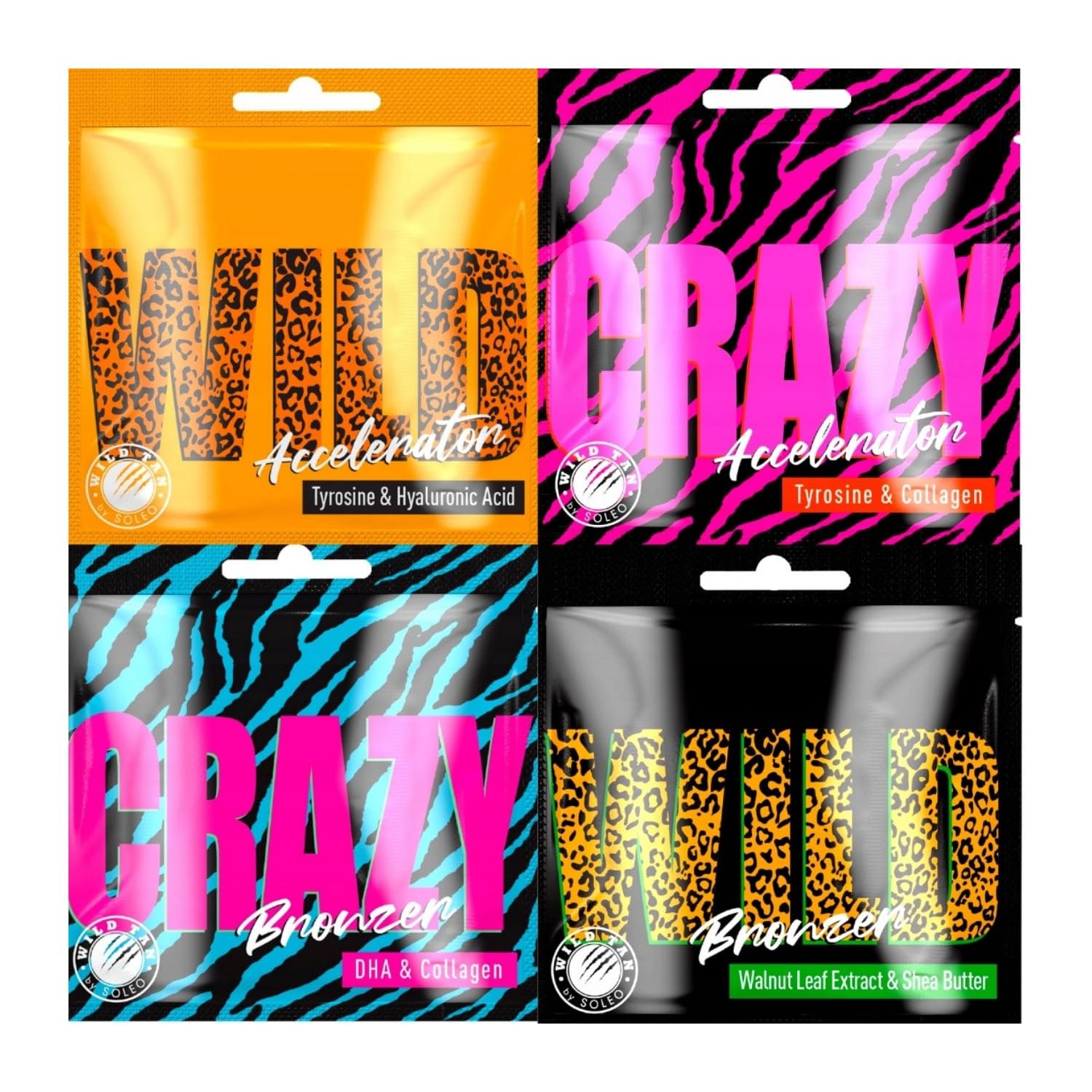 WILD przyspieszacz opalania, zestaw 80 x 15 ml, bronzer i opalanie na słońcu i solarium, 4 rodzaje, wegański, bez parabenów