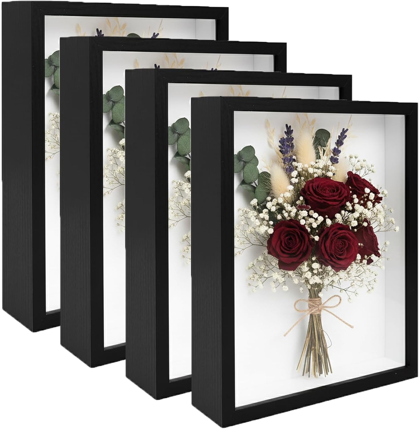 4 Pack Shadow Box Frame Display Cases, 8"x 10" Wood Deep Black Handicrafts Shadowbox Picture Frame for Flowers Jersey Baby Wedding Dress（Black）