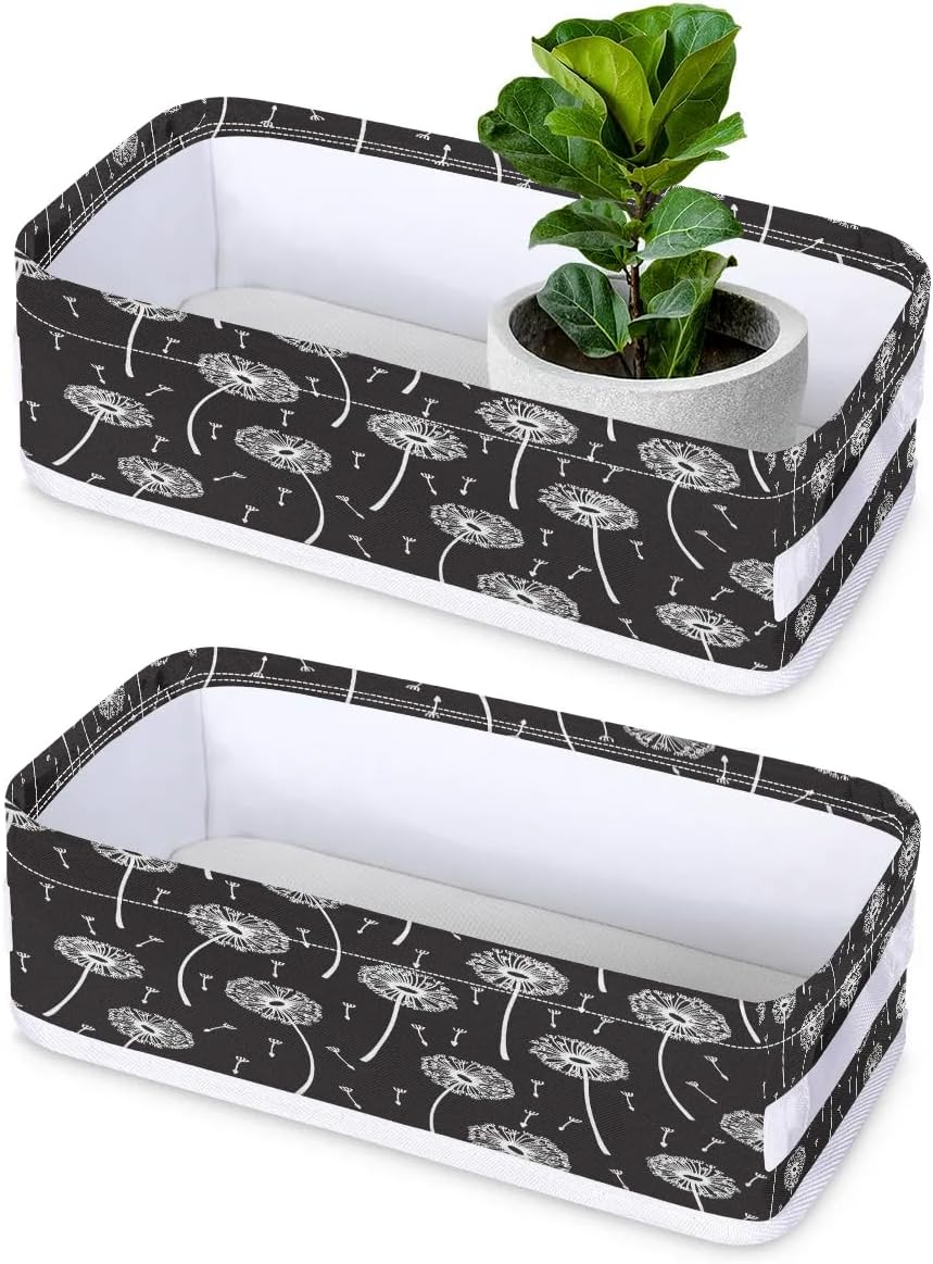 QsirBC Cute Dandelion Storage Baskets Foldable Toilet Tank Topper Basket with White Handle Waterproof Toilet Tank Basket Decorative Organizer for Bathroom Laundry Room