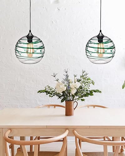 Miniatura 6 de ARIAMOTION Luces colgantes para isla de cocina, iluminación costera de vidrio, rayas verdes, estilo moderno, accesorios de luz para casa de playa,