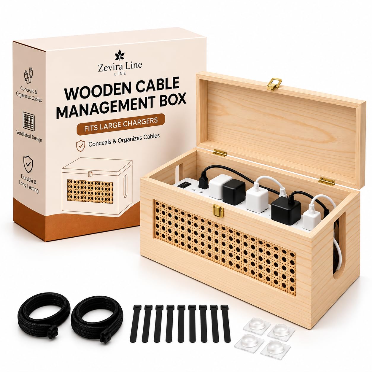 Photo 1 of Zevira Line Wooden Cable Management Box - 15 x 6.5 x 6.3 in