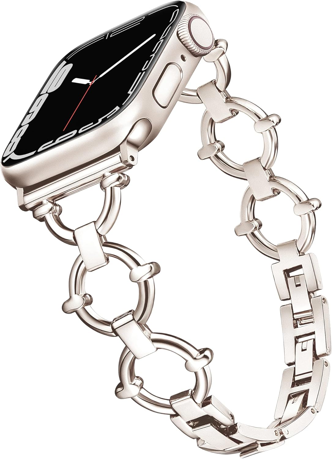 O-Shaped Band Compatible with Apple Watch Band 41mm 40mm 42mm(S10) 38mm iWatch Series 10 9 8 7 6 SE 5 4 3, Fancy Dressy Cute Slim Thin Metal Bracelet for Apple Watch Bands for Women-Starlight