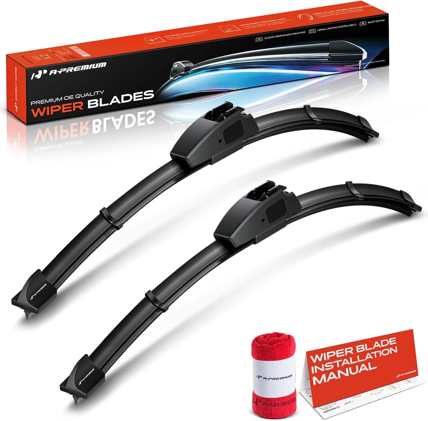A-Premium APWB060 15" and 15" Windshield Wiper Blades Compatible with Jeep Wrangler JK 2007-2017 - Hook Connector, with Wear Indicator & Towel, Left and Right (Pack of 2)