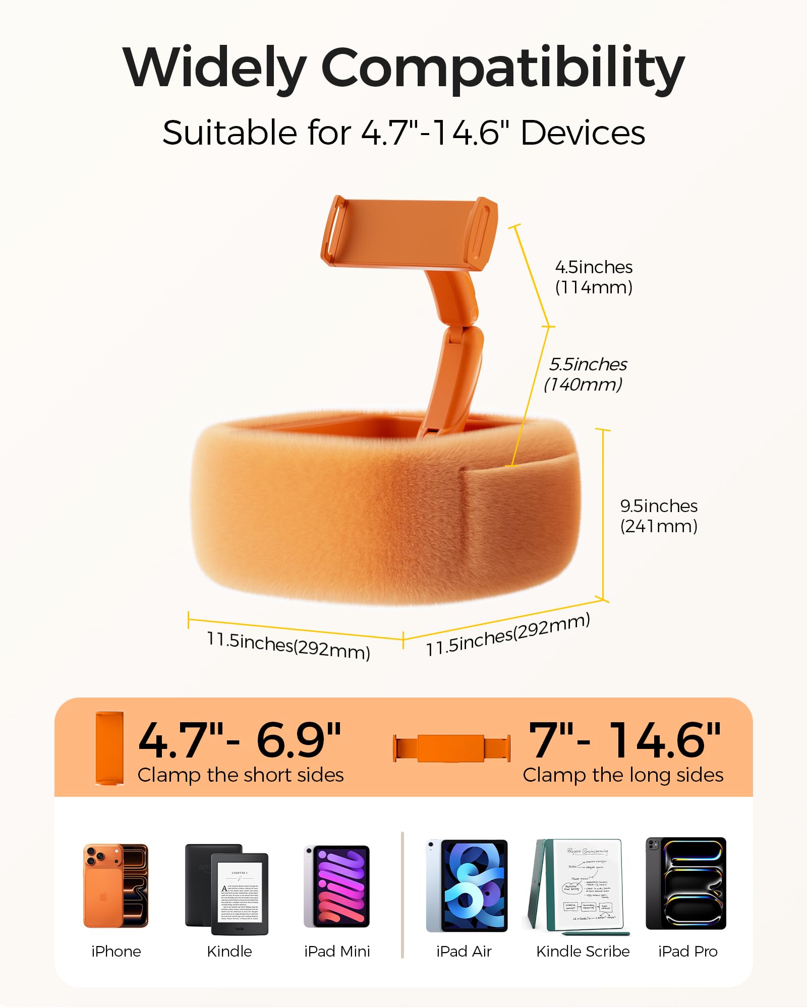 LULULOOK Soporte para Almohada mullida para Kindle Leer,Almohada para Tableta con Bandeja para Aperitivos y Brazo Plegable, para iPad,teléfono y tabletas de 4,7 a 14,6 Pulgadas para Leer en la Cama