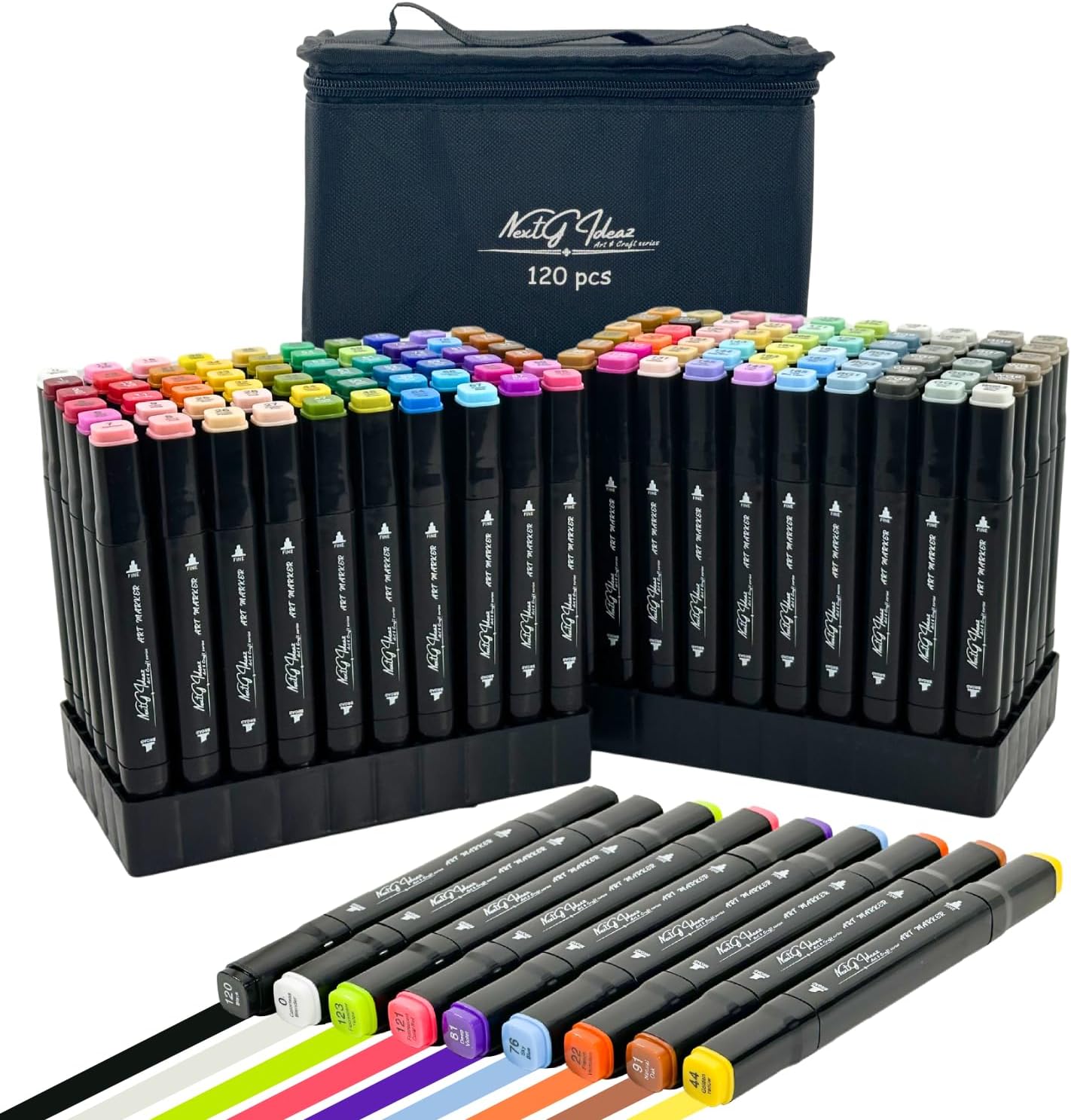 Alcohol Markers Set - 120 Color Art Markers with Permanent Ink, Fine & Chisel Tips for Sketching, Drawing, Painting, Coloring - Includes Plastic Storage Holder & Zip Bag