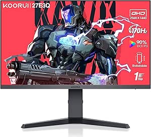 KOORUI 27 Inch Gaming Monitor, 170Hz, 2K QHD (2560x1440p), IPS, 1ms, HDR 400, 2xHDMI (144Hz or 170Hz), DisplayPort(170Hz), Adpitive Sync, 100% sRGB, Adjustable Height, Wide Viewing Angle 178°