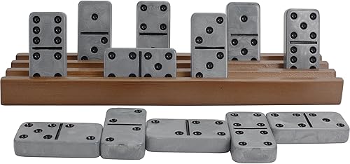 Miniatura 4 de Vovotuzzi Juego de 28 fichas de dominó para adultos y niños de 8 años en adelante para la noche de juegos de familia (gris)