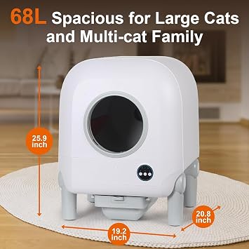 Automatic Cat Litter Box with Top-Loading Litter Addtion, Self Cleaning Litter Box with Smell-Elemination Weight Monitoring Function APP Control 68L Large Space for Multi-Cat Family