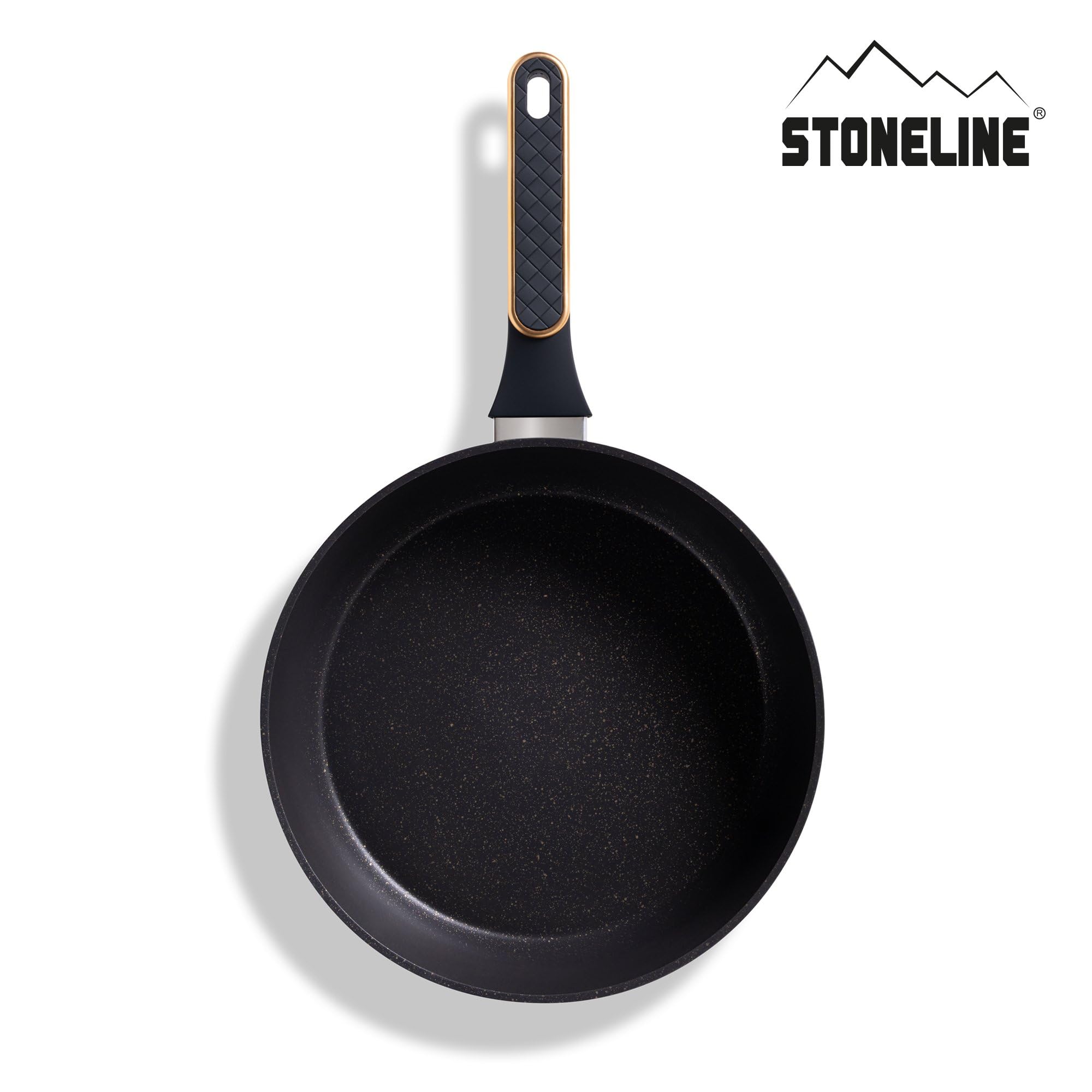STONELINE Schmorpfanne 28 cm Antihaft Pfanne hoher Rand, Tiefe Pfanne mit Deckel Induktionspfanne Beschichtet mit echten Steinpartikeln, alle Herdarten Backofen, ohne Fett und Öl braten, Roségold