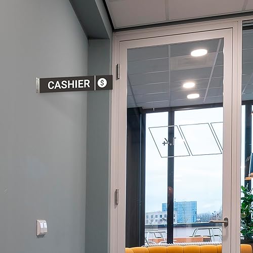 Miniatura 6 de Sigo Signs Cartel de proyección de cajero, doble cara, 2x10 pulgadas, ACM, con accesorio plateado satinado de níquel cepillado, fabricado en Estados