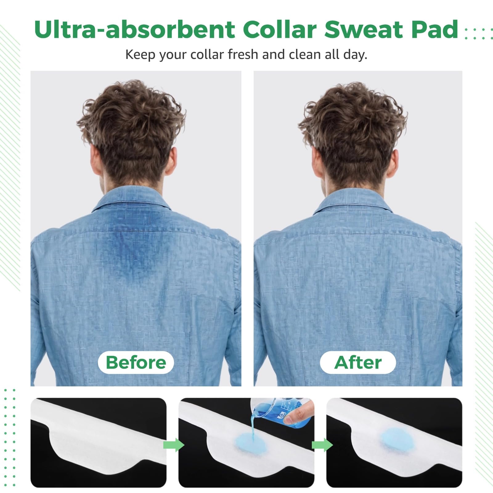 150 almohadillas de sudor para protectores de cuello para hombres y mujeres, almohadillas desechables para el sudor, autoadhesivas invisibles, almohadillas antisuciedad para el cuello