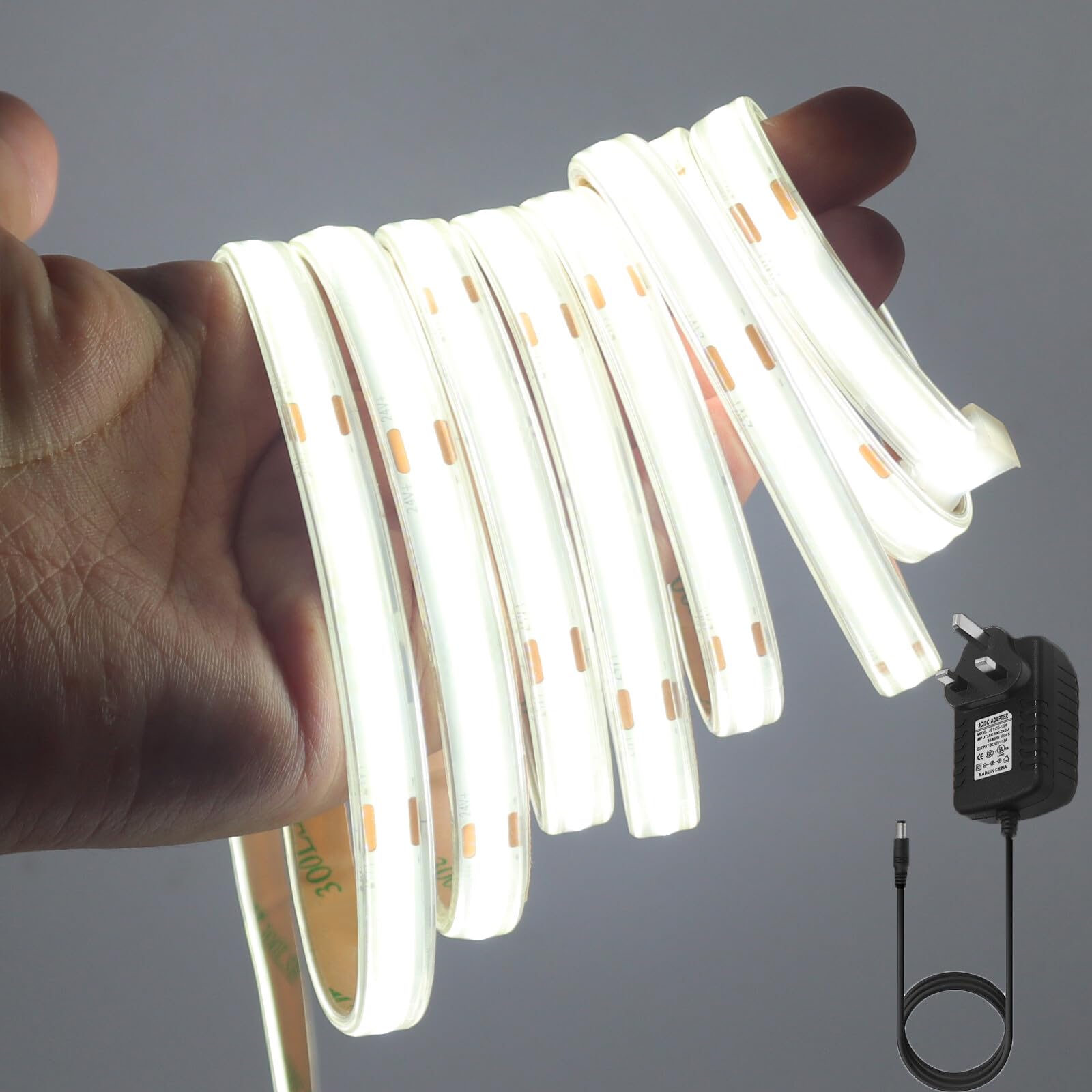KAFULA 24V COB LED Light Strip [0.5m, White Light 6000-6500K], 480 LEDs/m IP65 Waterproof Flexible LED Fairy Light CRI90+, Double-Sided Adhesive Installation, can be Cut Every 5cm, Home Decoration