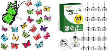 50Packs Butterfly Push Pins,Metal Magnetic Push Pins,24 Sets Magnet Thumbtacks, Silver Decorative Push Pins, Magnetic Poster Hanger, Thumb Tacks for Cork Board, Wall, Bulletin Board Decoration