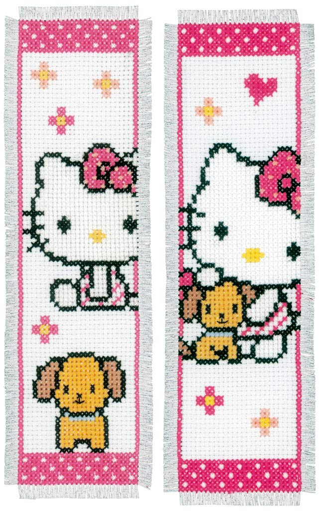 Vervaco N\A Counted Cross Stitch: Bookmark: Hello Kitty With Dog (Set Of 2), Cotton, Na, 6 X 20Cm