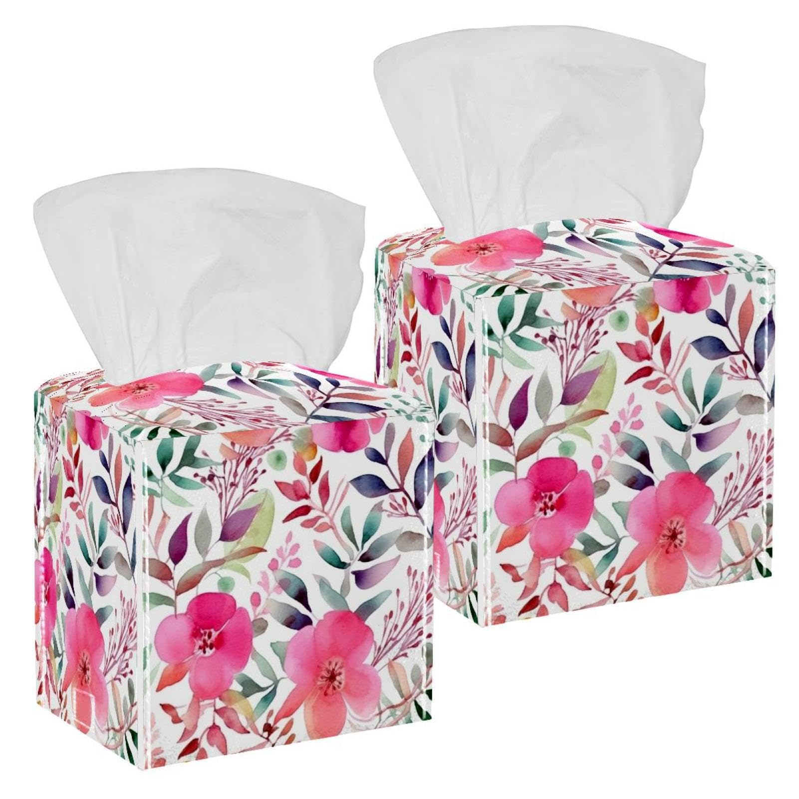 Boîte à mouchoirs en cuir haut de gamme aux détails de fleurs roses