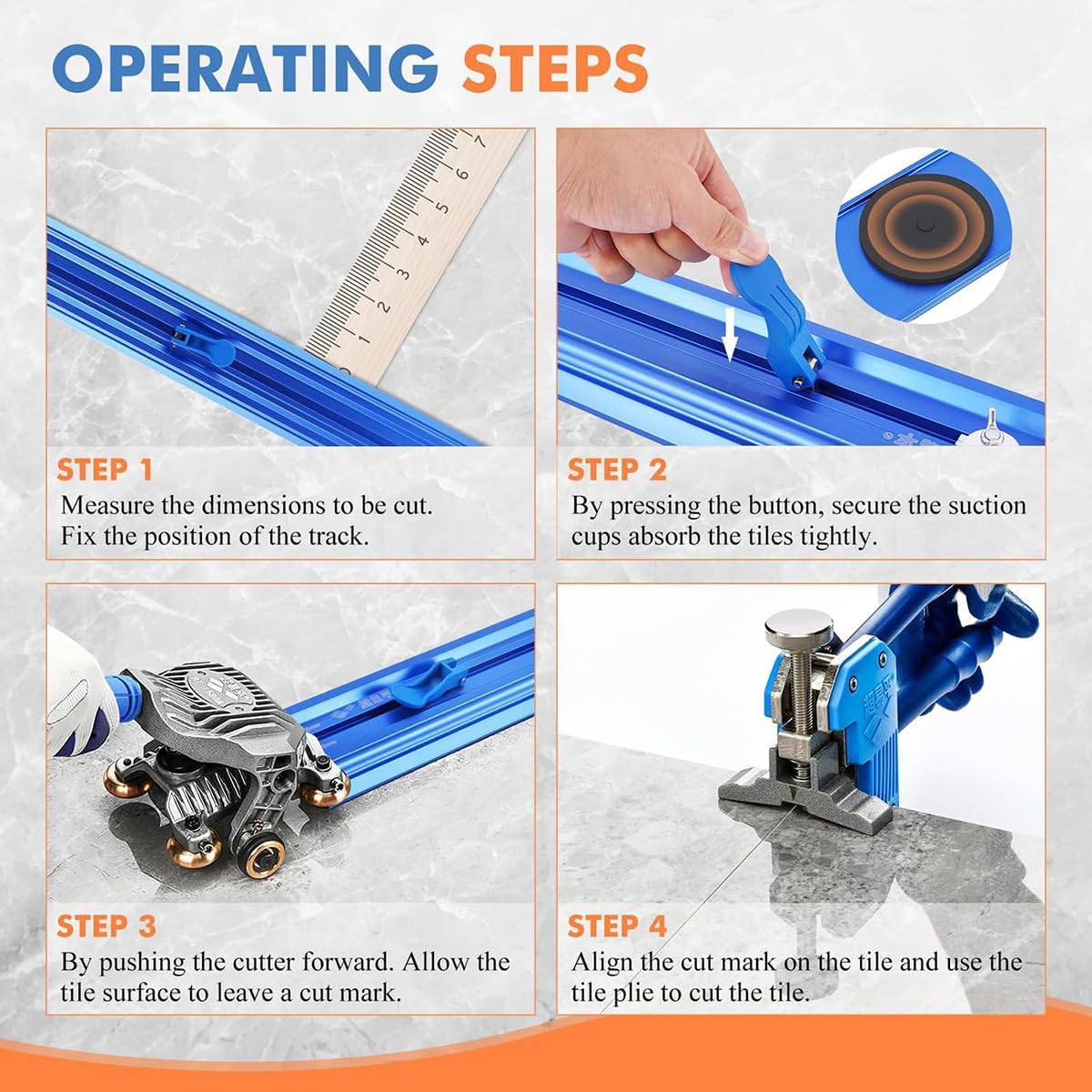 Latest Professional Large Format Tile Cutting Machine Manual Tile Cutter with Build-in Suction Cups Tile Push Knife Tile plier, Ceramic Tile Cutter for 2.2m/2.3m/3m/3.8m Large Ceramic Porcelain 2.3m