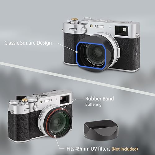 Miniatura 11 de Haoge LH-X54W Parasol de lente de metal cuadrado con anillo adaptador de 1.929 in para Fujifilm X100VI Fuji X100V Cámara Plata Plateado