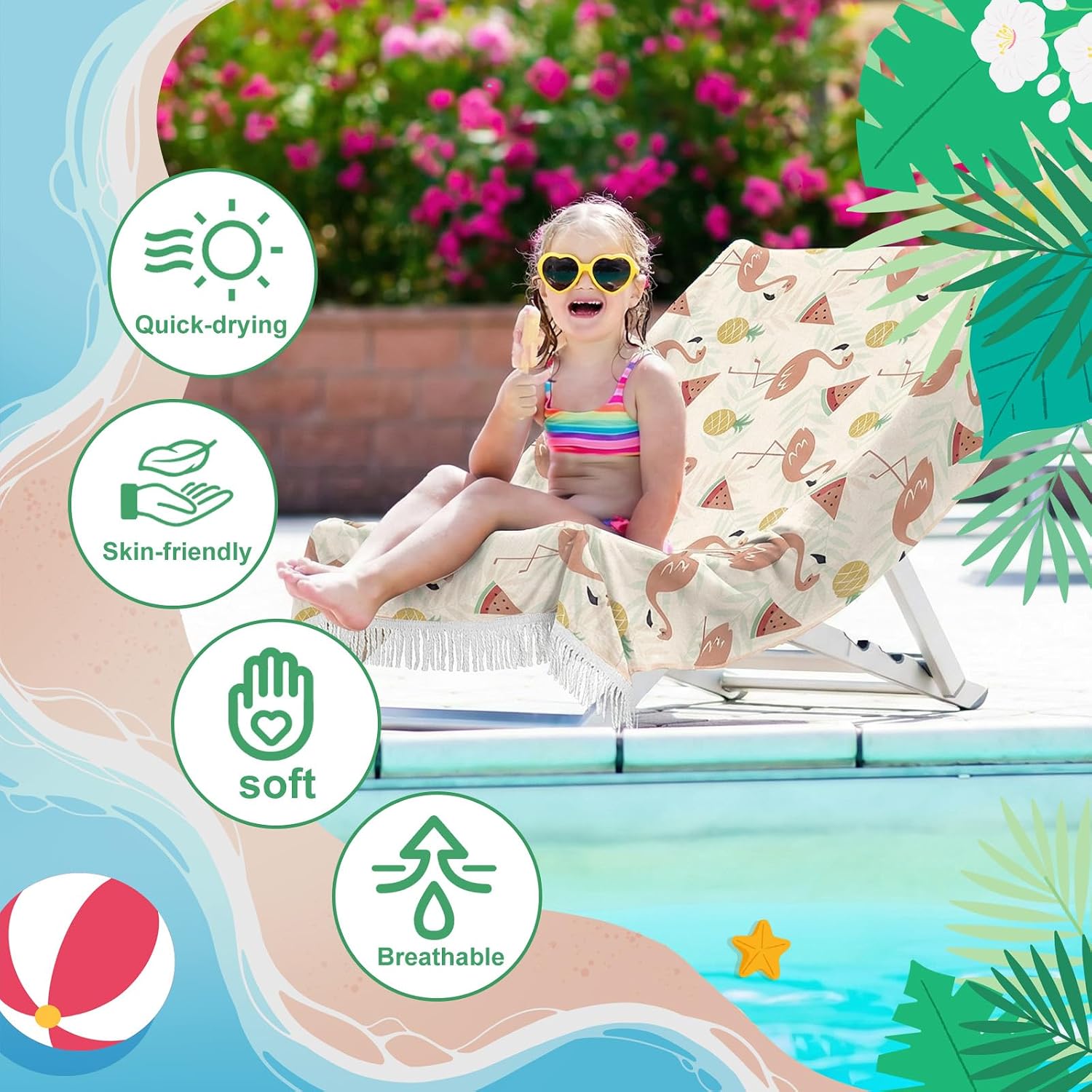 Peryiter 24 Pack Microfiber Oversize Turkish Beach Towel Set 12 Large Absorbent Beach Towels with 12 Storage Bag 28 x 55 Quick Dry Lightweight Bath Towel Blanket for Hawaii Camp Swim Pool(Flamingos)