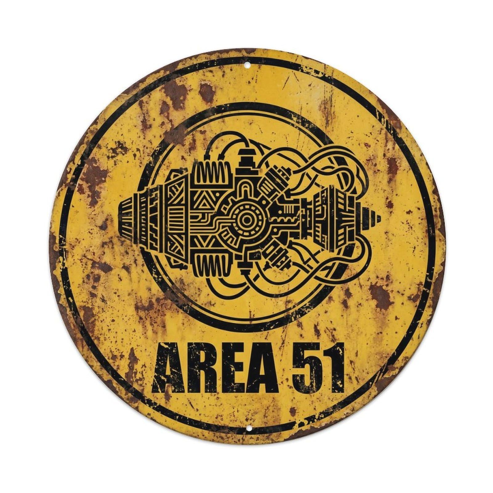 Alien Technology Quantum Engine Area 51 Cosmic Facility Metal Tin Sign Plaque Wall Decor for Cafe, Man Cave, Club Bar, Office, Home Garden Round Metal Poster 8x8Inch