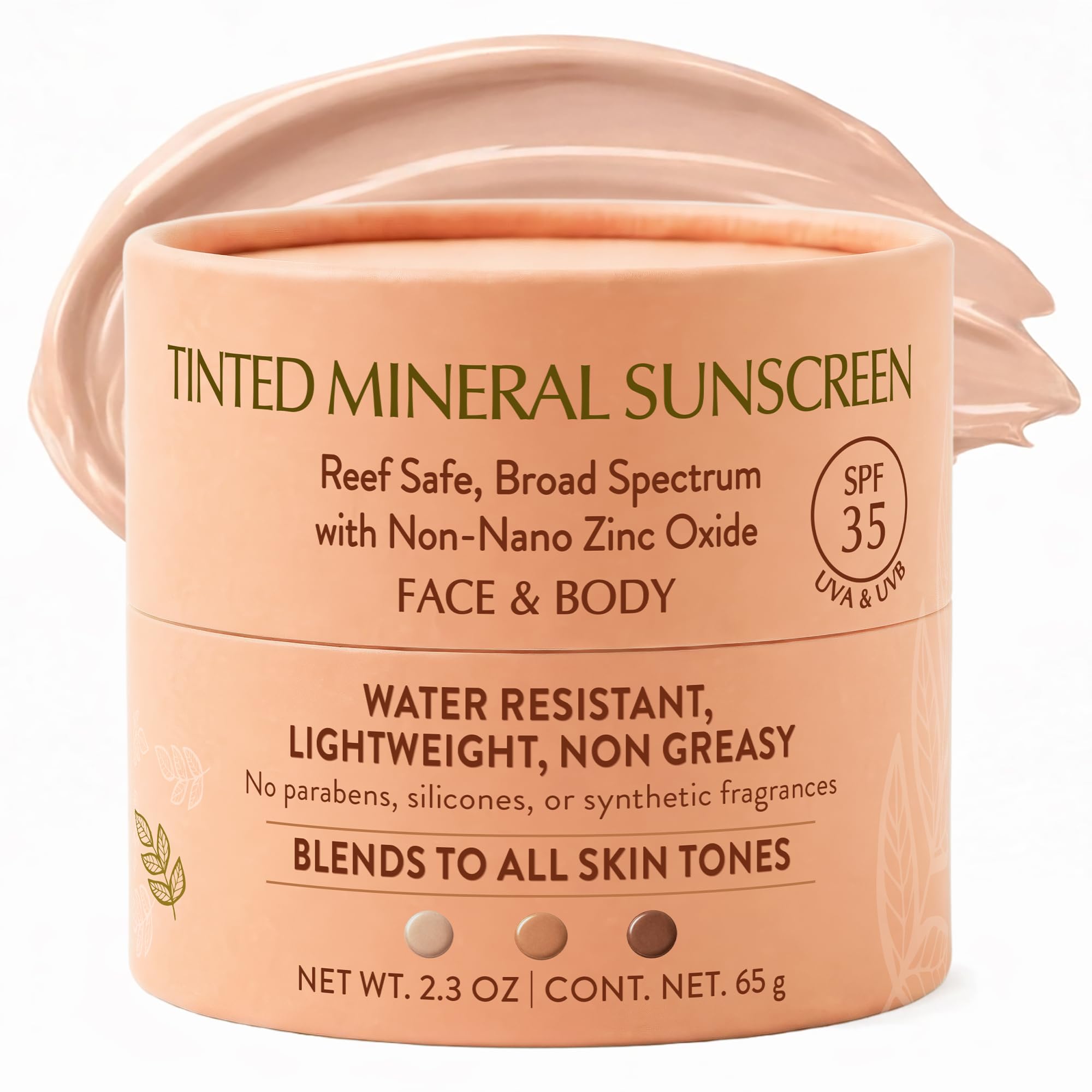 NATÚ BOTANICALS Tinted Mineral Face and Body Sunscreen SPF 35 - Mineral Zinc Oxide Sunblock Lotion - Broad-Spectrum UVA & UVB Protection - Lightweight