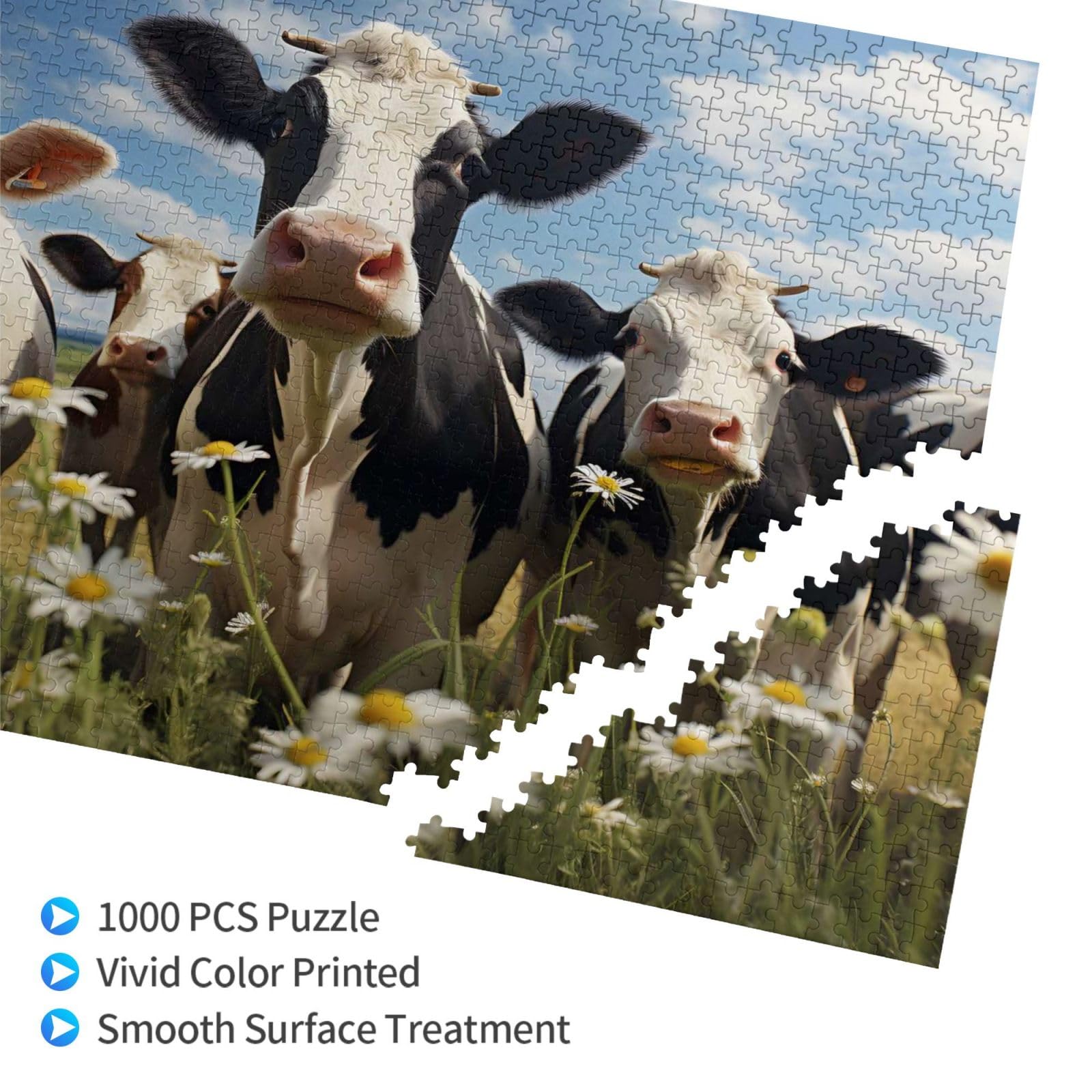 Mexpekil 1000 Pieces Jigsaw Puzzles for Adults Farm Animal Cow Daisy Wooden Puzzles Challenging Puzzle Games for Teenagers Gifts - Image 2