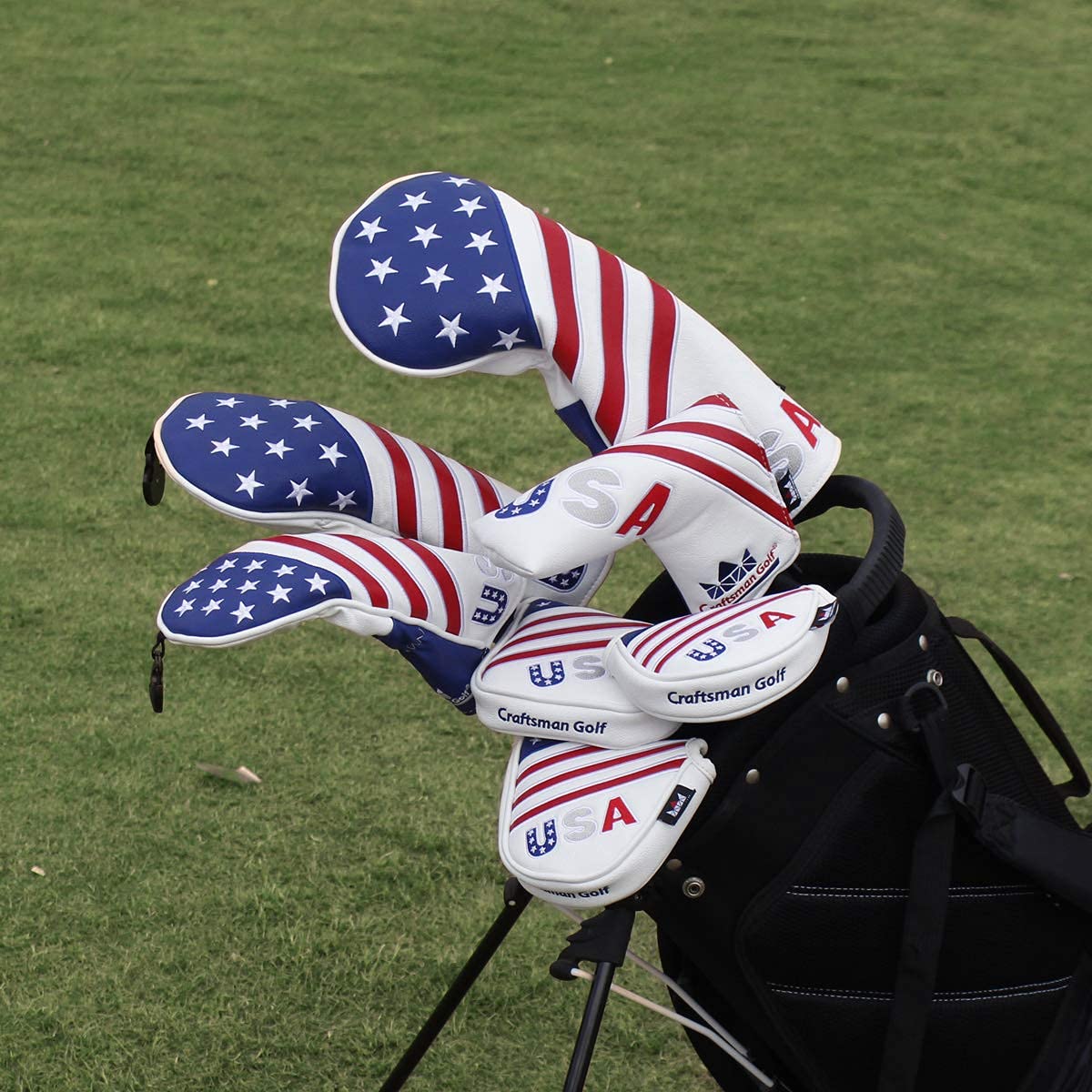 Craftsman Golf Red White Blue USA Flag Stars Fairway 3 5 Wood Cover Headcover(Wood Cover)