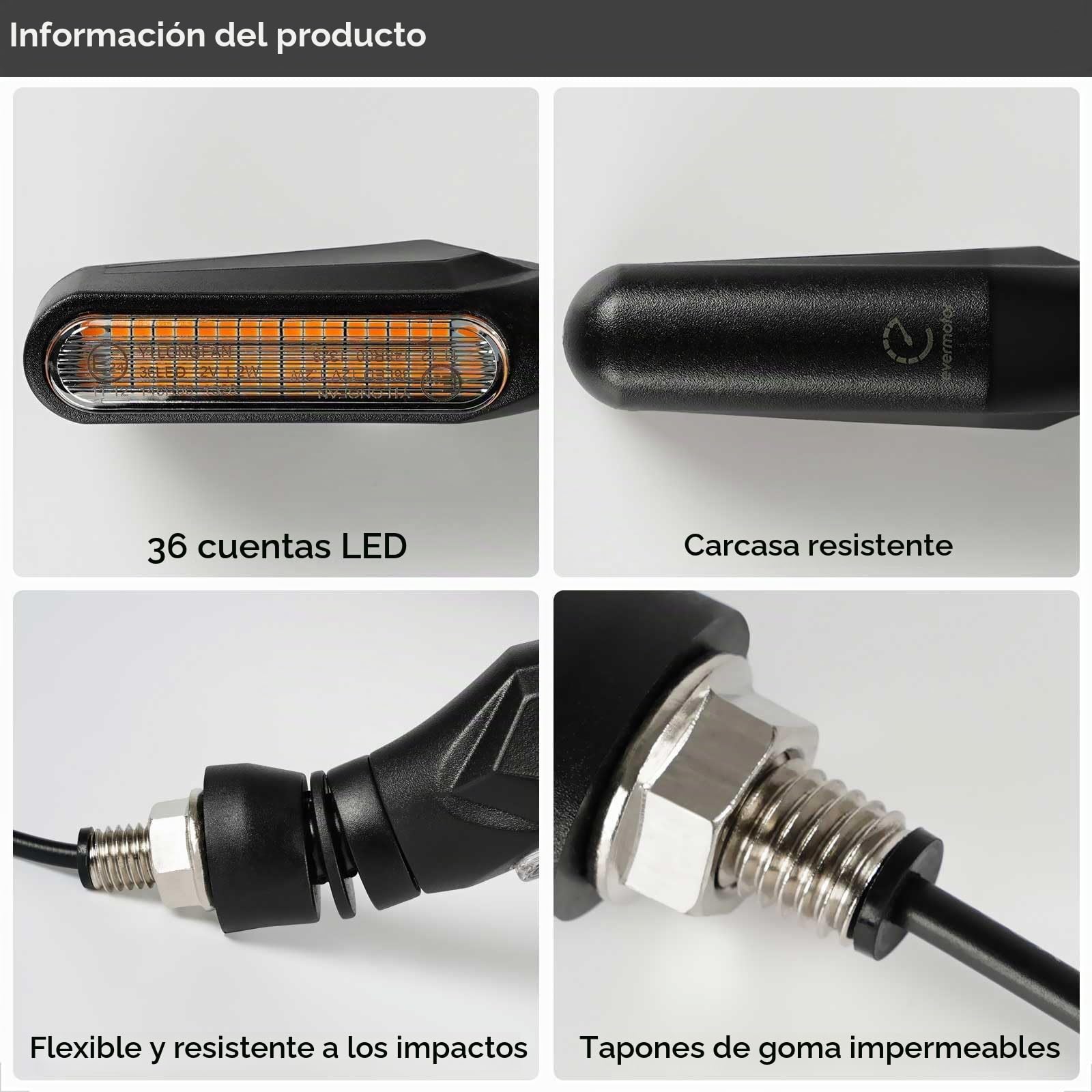 evermotor Intermitentes Homologados LED, 4 piezas 12 V, para motocicleta scooter ATV Naked Scrambler Touring Street, IP67 resistente al agua