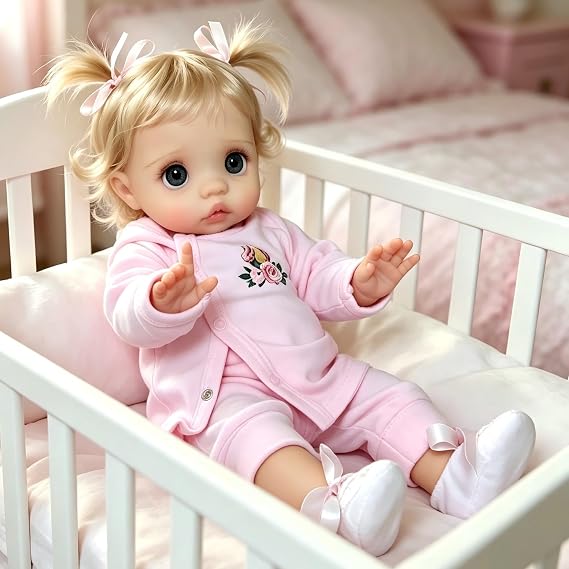 iCradle Reborn Baby Doll Elf Peeka Girl Charming Eyes 16 42cm Reborn Doll Fairy Reborn Toddler Doll with Rooted Blonde Hair Realistic Newborn Soft Full Body Vinyl Baby Doll Toys
