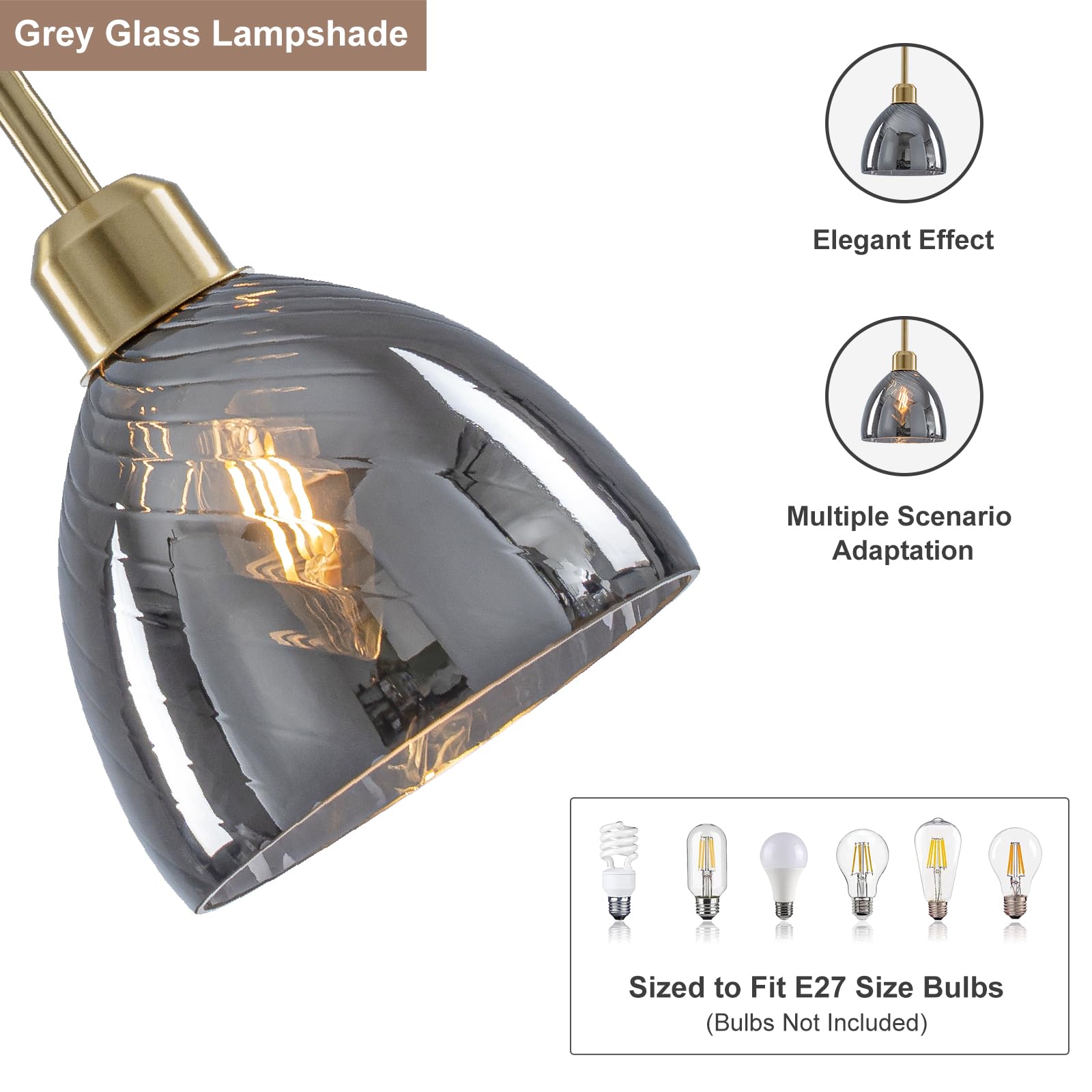 WILON Vintage Pendant Light, Conical Grey Light Shade Ceiling, Glass Lampshade, Adjustable Industrial Ceiling Lights - Image 4