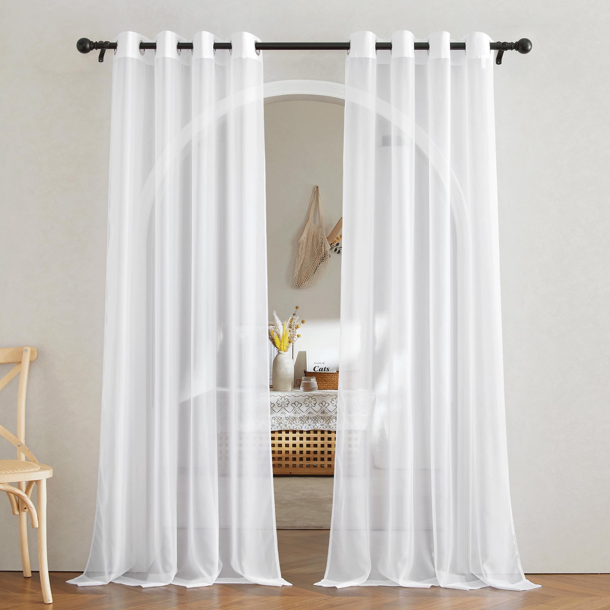 Ikiriska Extra Long Sheer Voile Curtain Sheer Voile With Pocket Top (1 Panel) Custom Made (White Off, 7 Ft