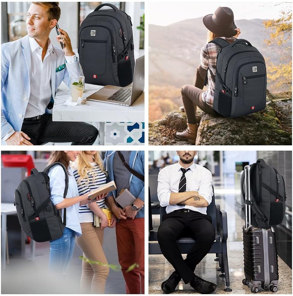 Laptop Backpack, Business Travel Anti Theft Durable Laptops Backpack with USB Charging Port, Gifts for Women & Men Water Resistant College School Computer Bag Fits 15.6 Inch Notebook,Grey : Electronics