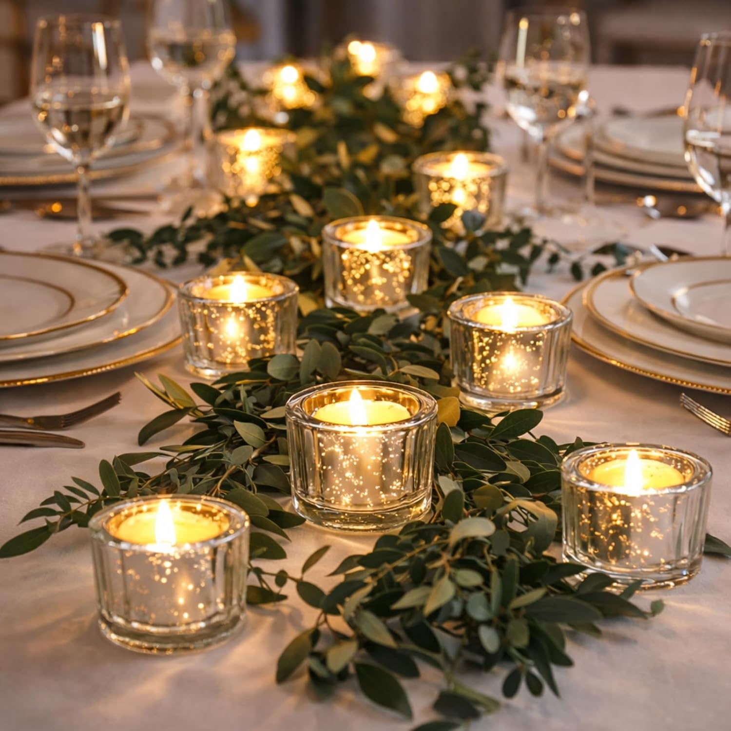Condition photo showing As Is for mumufy 100 pcs glass tealight candle holder ribbed votive candle holder for centerpiece wedding proposal spa aromatherapy meditation home decor (silver) silver 100